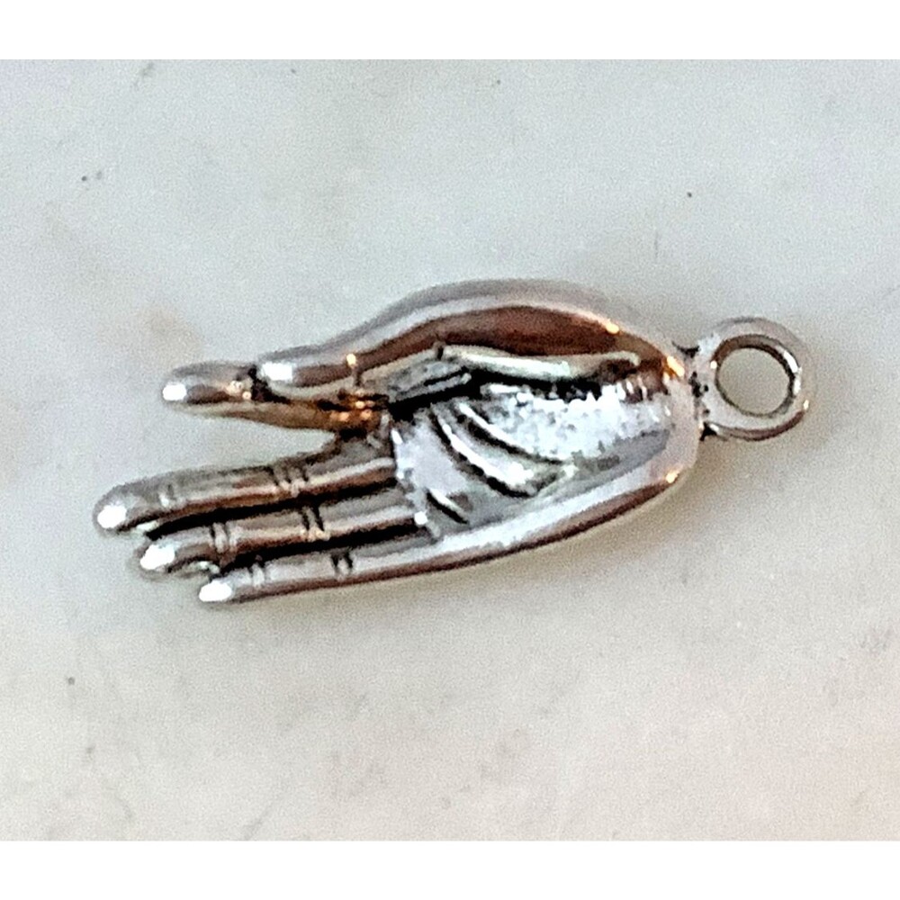 Gyan Mudra Pendant Silver Tone Hand Charm Hinduism Buddhism Seal of Wisdom
